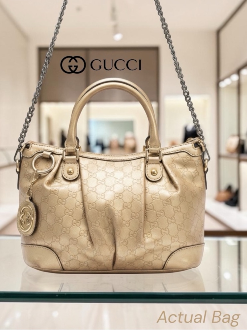 AUTHENTIC GUCCI SUKEY SOFT CHAMPAGNE SHOULDER CHAIN-ORIGINAL GG HANGTAG